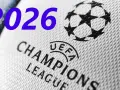 Zbliża się rok 2026, czas na emocjonujące półfinały Ligi Mistrzów! Widok na piłkę z logo UEFA Champions League.
