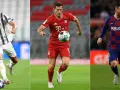 Trzej kandydaci do tytułu piłkarz roku FIFA: Cristiano Ronaldo, Robert Lewandowski i Leo Messi w akcji na boisku.