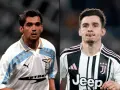Dwóch piłkarzy: młody Sérgio Conceição w koszulce Lazio i Vlahović w stroju Juventusu.