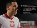 Piłkarz w koszulce z orłem na piersi, obok wpis o koszykach w barażach, kiedy mecze reprezentacji Polski w piłce nożnej.
