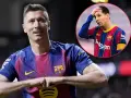 Robert Lewandowski i Leo Messi, dwie legendy Barcelony, w swoich barwach klubowych.
