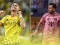 Ronaldo w żółtej koszulce świętuje, obok Messi w różowej. Kto ma więcej goli?
