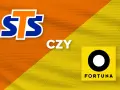 STS czy Fortuna? Dwa loga, pomarańczowo-żółte tło.