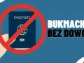 Dłoń trzyma paszport przekreślony na czerwono. Napis "BUKMACHER BEZ DOWODU" informuje o zakazie.