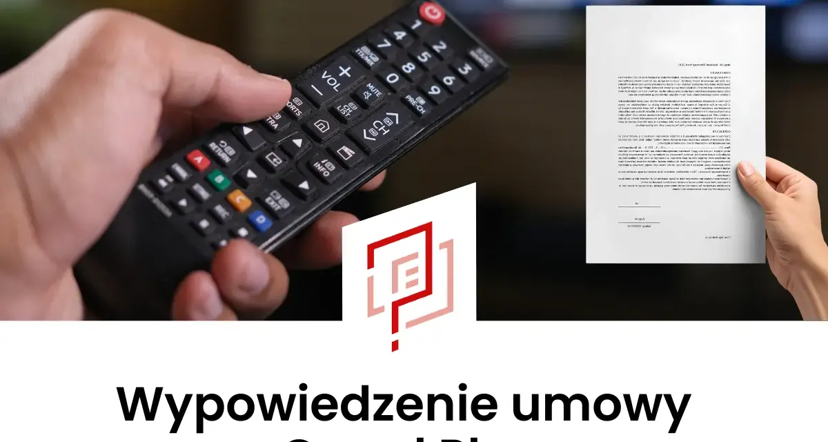 Dłoń trzymająca pilot do telewizora i dokument z tekstem. Dowiedz się, jak zrezygnować z Canal Plus.