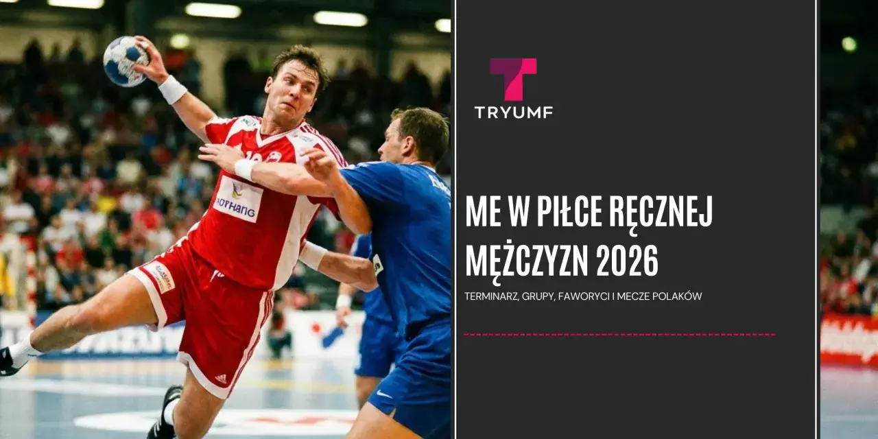 Piłkarz ręczny w skoku rzuca piłkę. Zapowiedź ME w piłce ręcznej mężczyzn 2026.