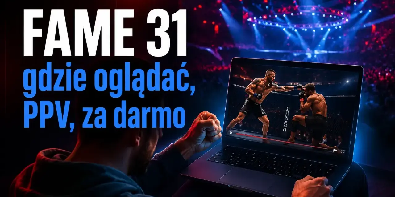 FAME 31: dowiedz się, gdzie oglądać galę PPV, nawet za darmo. Laptop pokazuje walkę MMA na tle areny.