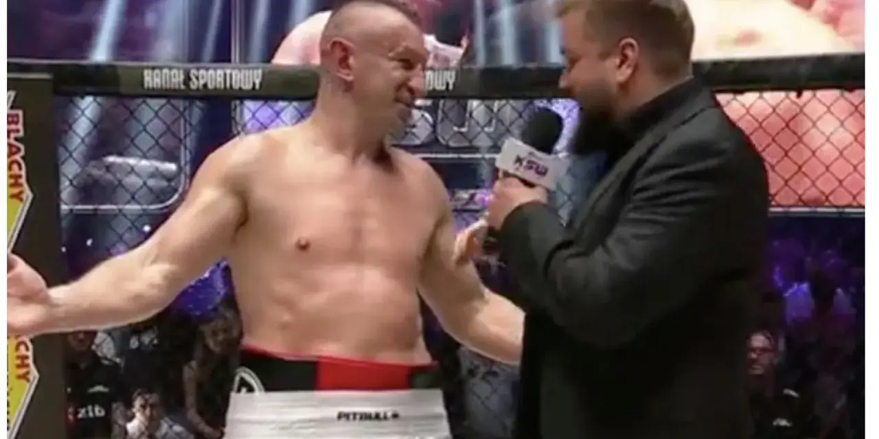 Adamek, gwiazda KSW, udziela wywiadu po walce.