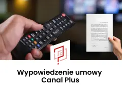 Dłoń trzymająca pilot do telewizora i dokument z tekstem. Dowiedz się, jak zrezygnować z Canal Plus.