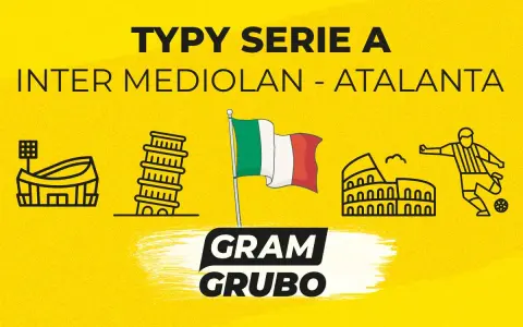 Typy Serie A: Inter Mediolan - Atalanta. Grafika z ikonami włoskich zabytków i piłkarzem.