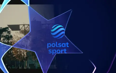 Gwiazda z logo Polsat Sport, zapowiadająca transmisje sportowe, być może z Ligi Mistrzów, którą można oglądać na kanałach Polsat Sport.