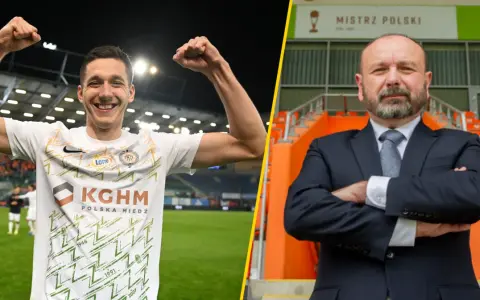 Piłkarz świętuje sukces, a obok niego prezes klubu, który może być liderem ekstraklasy.