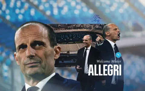 Max Allegri, nowy trener Napoli, w garniturze na tle stadionu.