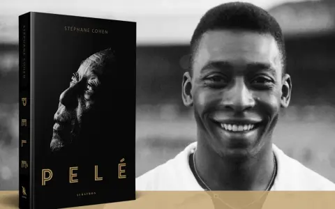 Książka "Pelé" Stéphane'a Cohena obok uśmiechniętego portretu legendy futbolu.