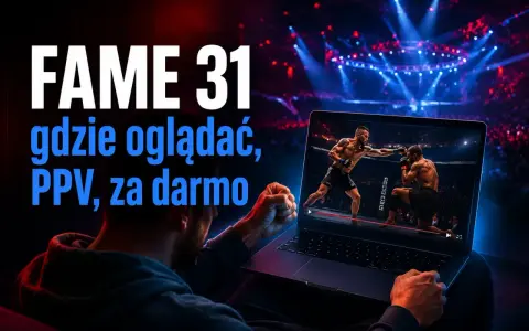 FAME 31: dowiedz się, gdzie oglądać galę PPV, nawet za darmo. Laptop pokazuje walkę MMA na tle areny.