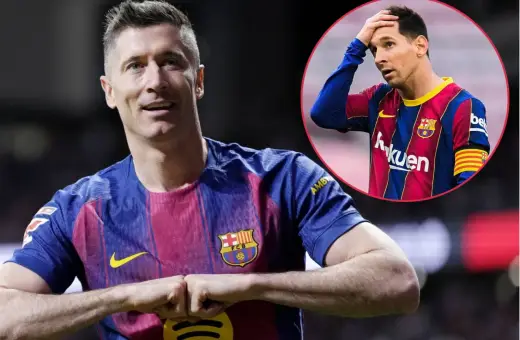 Robert Lewandowski i Leo Messi, dwie legendy Barcelony, w swoich barwach klubowych.