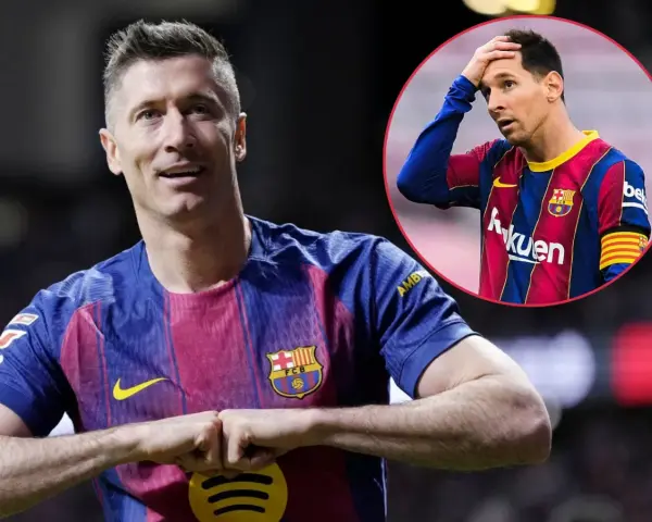 Robert Lewandowski i Leo Messi, dwie legendy Barcelony, w swoich barwach klubowych.