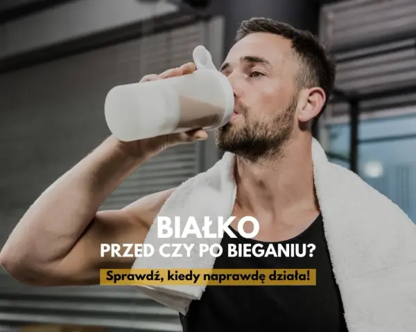 Mężczyzna pije białko po treningu. Czy białko przed czy po treningu redukcja jest lepsze? Sprawdź, kiedy naprawdę działa!