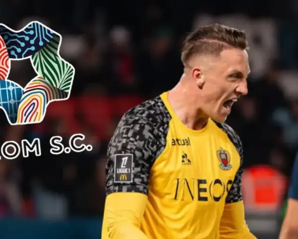 Marcin Bułka w barwach OGC Nice, z logo NEOM S.C. na koszulce. Jego zarobki w klubie budzą zainteresowanie.