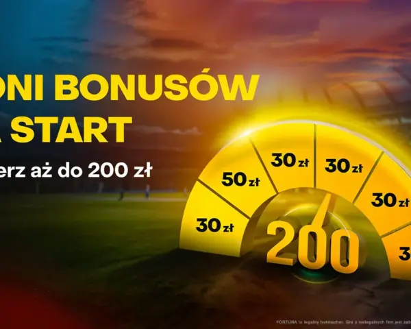6 dni bonusów na start, odbierz do 200 zł. Dowiedz się, jak zacząć obstawiać mecze i zgarnij bonusy!