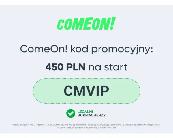 ComeOn! kod bonusowy: 450 PLN na start z kodem CMVIP. Zdobądź bonus i zacznij grę!