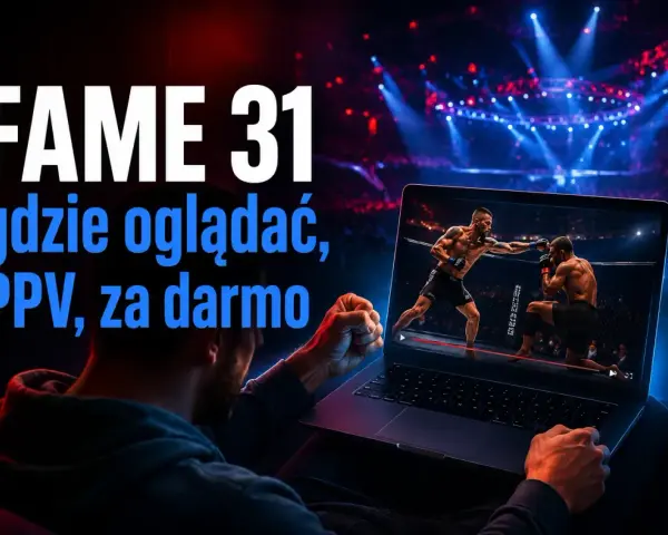 FAME 31: dowiedz się, gdzie oglądać galę PPV, nawet za darmo. Laptop pokazuje walkę MMA na tle areny.