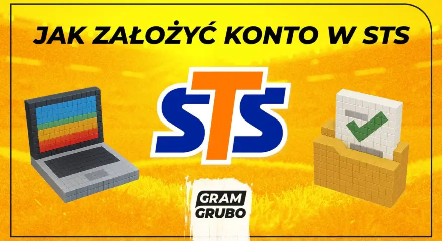Jak założyć konto w STS? Grafika przedstawia laptop i urnę z zaznaczonym potwierdzeniem, sugerując łatwą rejestrację bez dowodu.