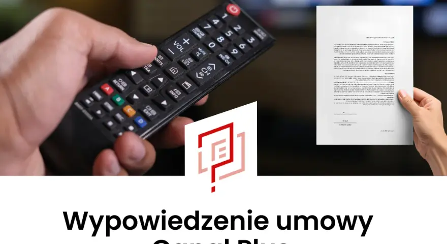 Dłoń trzymająca pilot do telewizora i dokument z tekstem. Dowiedz się, jak zrezygnować z Canal Plus.