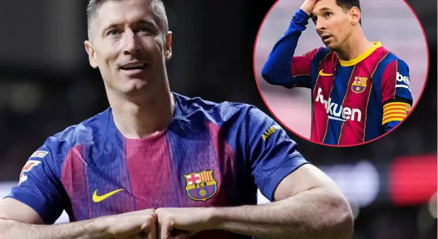 Robert Lewandowski i Leo Messi, dwie legendy Barcelony, w swoich barwach klubowych.