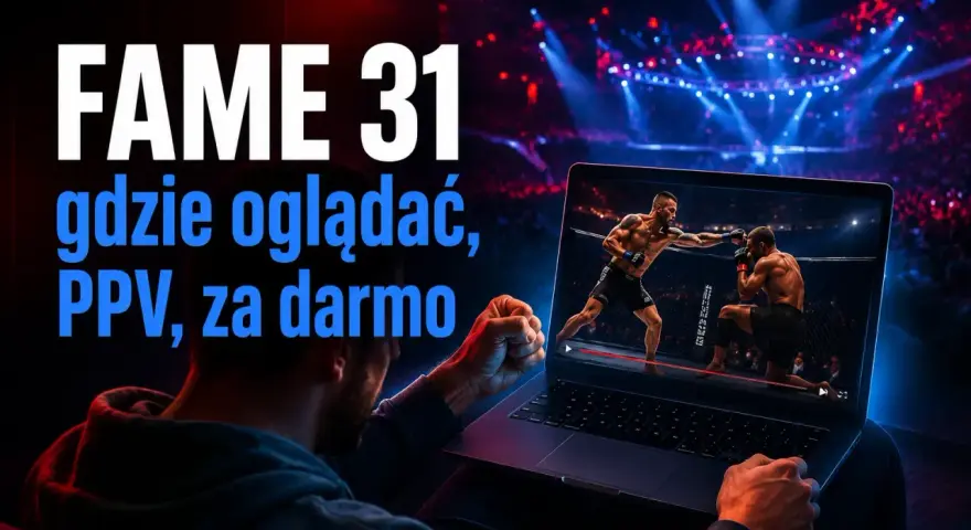 FAME 31: dowiedz się, gdzie oglądać galę PPV, nawet za darmo. Laptop pokazuje walkę MMA na tle areny.