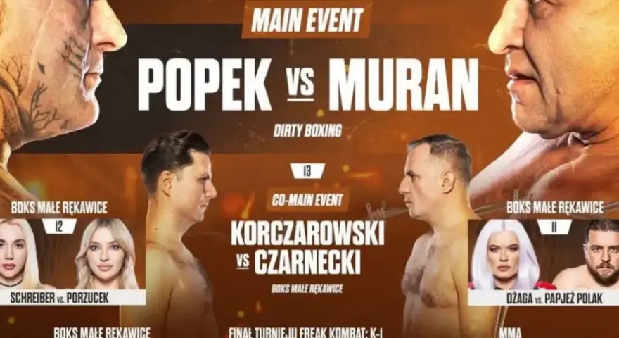 Plakat zapowiadający Prime MMA: Popek vs Muran, Korczarowski vs Czarnecki i inne walki. Wyniki walk Prime MMA już wkrótce!