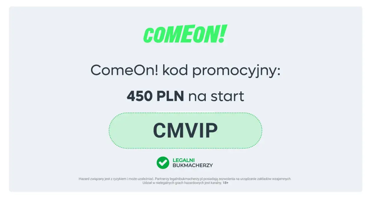 ComeOn! kod bonusowy: 450 PLN na start z kodem CMVIP. Zdobądź bonus i zacznij grę!