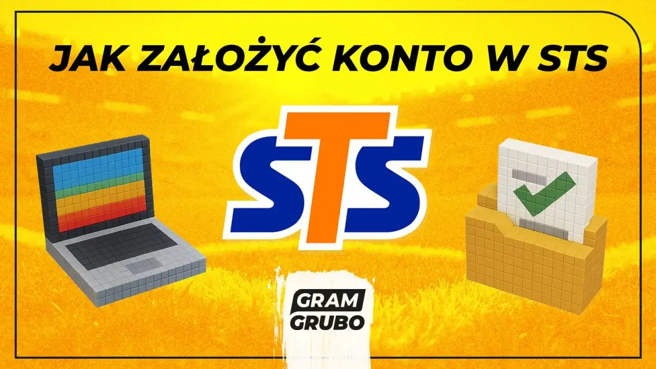 Jak założyć konto w STS? Grafika przedstawia laptop i urnę z zaznaczonym potwierdzeniem, sugerując łatwą rejestrację bez dowodu.