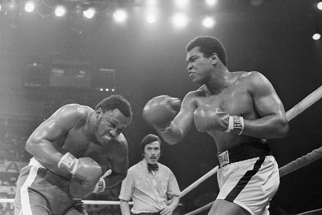 Muhammad Ali i Joe Frazier w walce, która na zawsze zapisała się w historii boksu. Dwóch z najlepszych bokserów w historii na ringu.