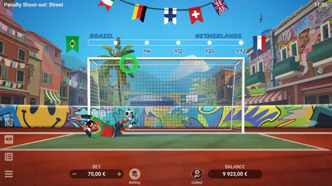 Penalty Shoot Out od Evoplay: krótki przewodnik. Bramkarz w akcji, piłka zmierza do bramki.